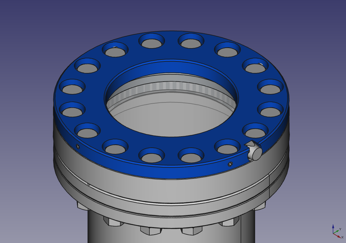 CAD screenshot of a flange light fl 100 03 mounted on a DN 100 CF window