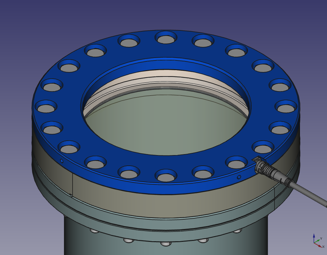 CAD screenshot of a flange light fl 160 03 mounted on a DN 160 CF window 