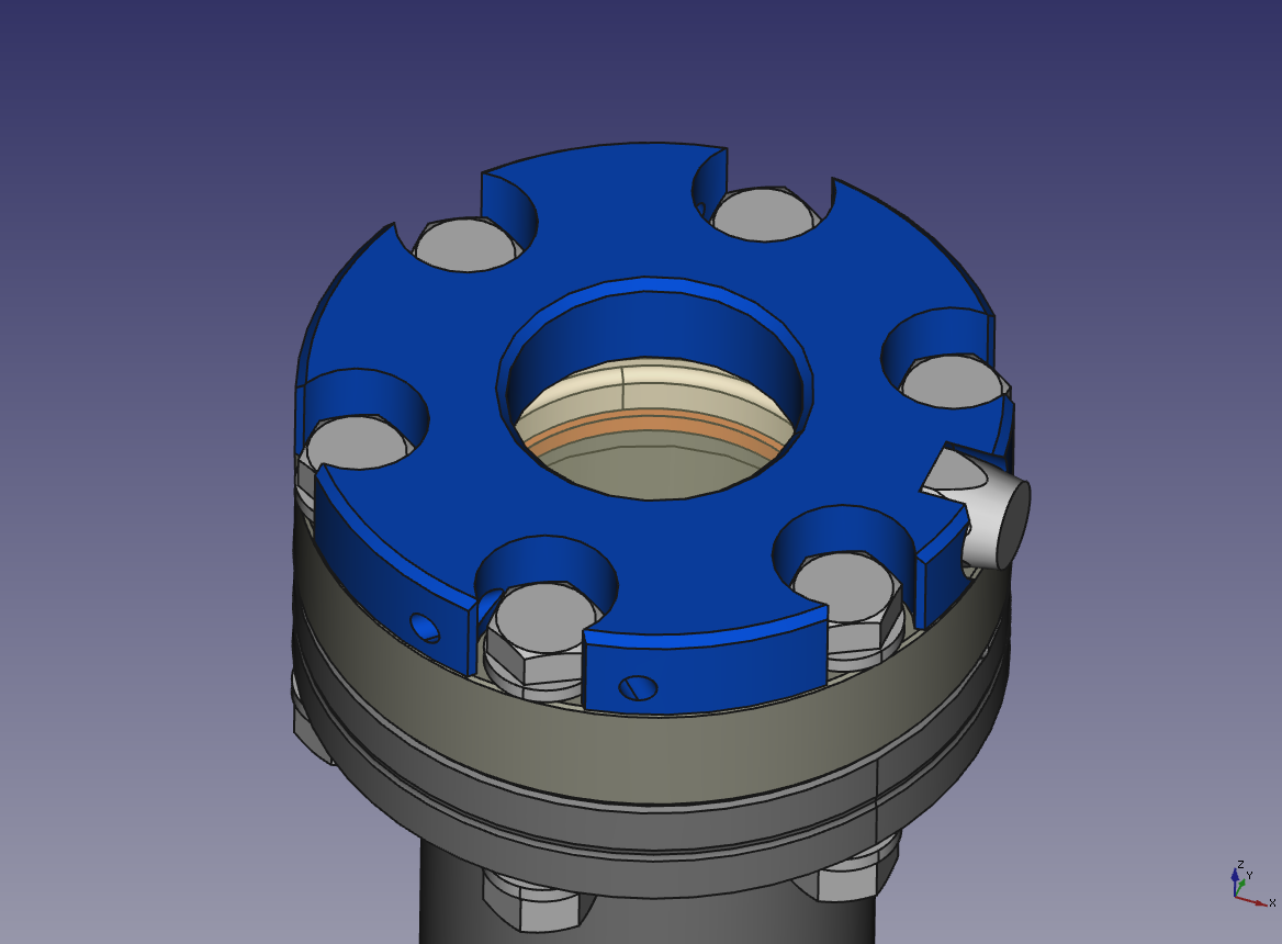 CAD screenshot of a flange light fl 40 03 mounted on a DN 40 CF window