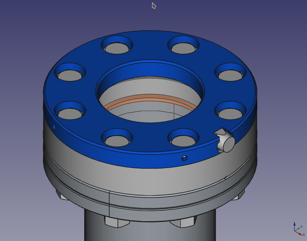 CAD screenshot of a flange light fl 63 03 mounted on a DN 63 CF window