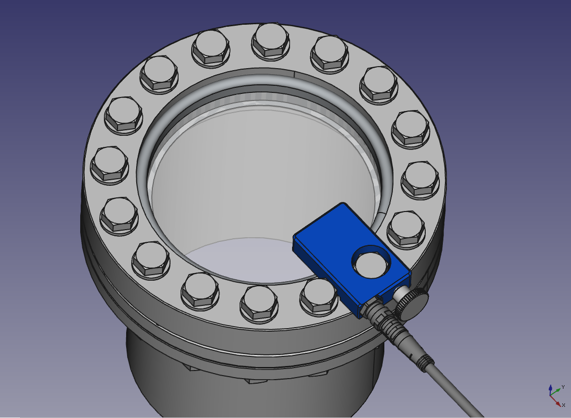 CAD screenshot of a flange light fl mini 03 mounted on a DN 100 CF window